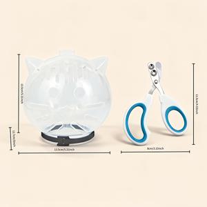 TEMU 투명 통기성 그루밍 헬멧 및 손톱깎이 쉴드 2개 세트 - 목욕용, 발톱 정리용, 내구성 있는 플라스틱 세척 가드 후드와 발톱깎이 포함, 얼룩무늬 고양이용 목욕 커버, 간편한 세척
