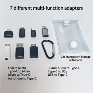 TEMU 7개 USB 어댑터 세트 | Type-C, USB, Micro, 3.5mm 오디오 호환 | 수-암 USB 변환 어댑터, 노트북, PC, 차량 등에 적합 | 투명 보관 가방 (후크 포함) 포함