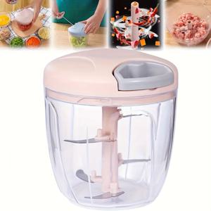 TEMU 900ml 수동식 식품 다지기 - 스테인리스 스틸 칼날 PET 용기 | 양파/고기/허브용 다기능 야채 및 견과류 처리기 | 초보자 및 바쁜 요리사를 위한 식기세척기 사용 가능 주방 도구