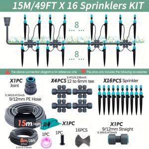 TEMU 3/8인치 정원 관개 급수 시스템 12mm PE 호스 360° 조절식 2-in-1 미스트 퀵 커넥트 스프링클러 드리퍼 분무기