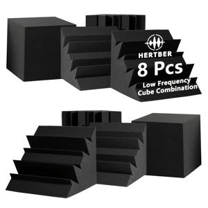 TEMU 8개 세트 어쿠스틱 폼 패널: 저주파수 트랩 20x20x30cm + 큐브 20x20x20cm 콤보 - 블랙 방음 폼. 녹음 스튜디오, 음악실, 모서리에 적합하며 소리 흡수, 음향 개선, 음질 향상에 도움. 어쿠스틱 코너 폼 패널, 베이스 트랩 패널