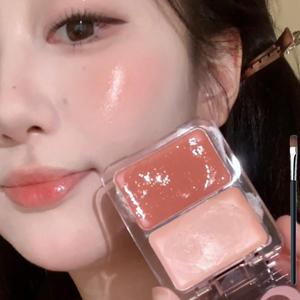 TEMU 여성 볼터치 물광 듀얼 치크팩트 글라스 스킨 투톤 블러셔 치크 블러셔 크림 블러셔 투크 블러셔