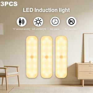 TEMU EMEP 브랜드 모던 마그네틱 스마트 LED 센서 조명 3개, 야간 조명, 센서 무드등 야간등, 자석 설치, USB 충전, 옷장, 주방, 거실, 기숙사, 서재, 명절 선물, RV 조명 LED 튜브 및 스트립용