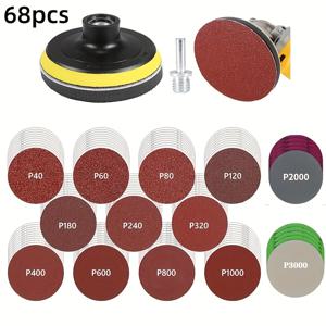 TEMU 후크 앤 루프 사포 68개, 4인치 40-3000 그릿 사포, 백킹 패드 및 버핑 패드 포함, M14 나사산, 목재, 금속, 플라스틱 및 다용도 표면 연마용 액세서리