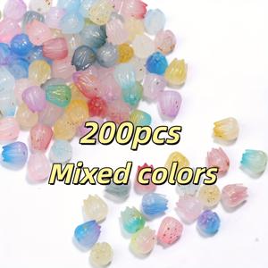 TEMU 200개 9mm 아크릴 금색 스프링클 튤립꽃 구슬, DIY 액세서리용 루즈 스페이서 비즈, 팔찌, 목걸이, 휴대폰 고리, 집 꾸미기 공예품 액세서리