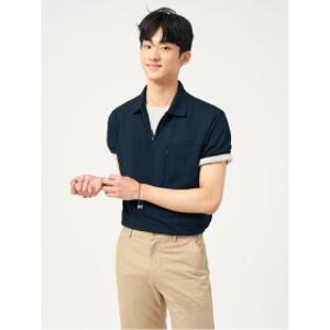 [빈폴멘] 젠틀테크 반집업 칼라넥 반소매 티셔츠  네이비 (BC5342C63R)