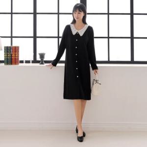 드리다 레이스 카라 빅사이즈 미디 롱 스판 원피스 하객 모임 오피스룩