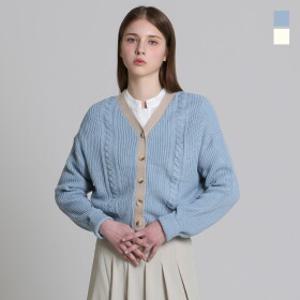 [더블유스탠다드(W STANDARD)] 브이넥 하찌 배색 가디건 (택가격: 49900원)