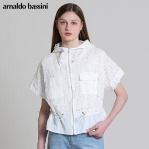[아날도바시니(ARNALDO BASSINI)] 후드 레이스배색 스트링 반팔집업점퍼 (택가격: 118000원)
