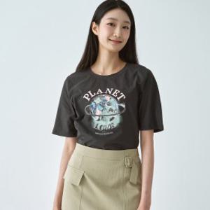 [지센] (2컬러) 에센셜 트리코트 앞판 프린팅 반팔 티셔츠 LSTSO477