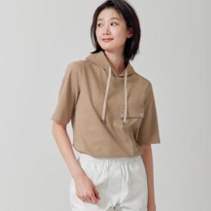 [지센] (2컬러) 젤라또 포켓 장식 5부 후드 티셔츠 LCTSP330