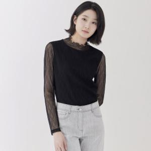 [지센] (2컬러) 주름 레이스 긴팔 티셔츠 LFTSP301