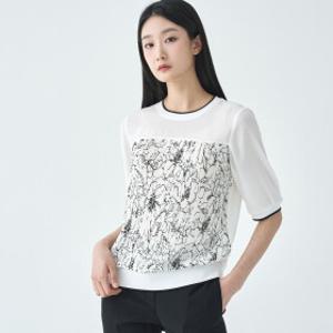 [지센] (2컬러) 패턴 플리츠 5부 티 블라우스 LFWSO411