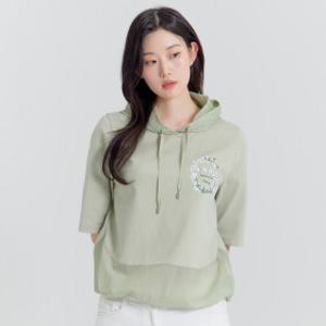 [지센] (2컬러) 패치 후드 5부 티셔츠 LSTSP454