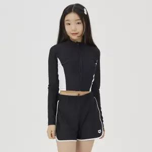 [아레나수영복] 인스파이어 아동 레저 집업 래쉬가드 세트 A4BG1GS81BLK