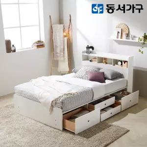 동서가구 미휴화이트 수납헤드 깊은서랍 슈퍼싱글 SS 침대+9존독립 매트리스 DF638734