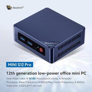 Mini S12 Pro 미니 PC 12세대 Intel Alder Lake-N N100 16GB DDR4 500GB SSD Wifi6 BT5.2 1000M 데스크탑
