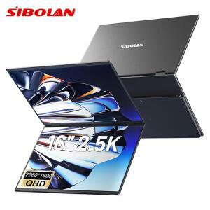 시볼란 16인치 휴대용  듀얼 스크린 노트북 접이식 기 16:10 2.5K 60Hz USB-C HDMI 포트 게임  맥 윈도우용