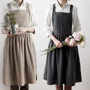 내츄럴 워싱면 원피스 앞치마 대형 여성 여자 서빙 어린이집 유치원 주방 요리용 쿠킹