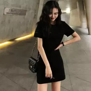 라운드 티 슬림핏 원피스 반팔 면 미니원피스 베이직