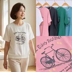 엄마옷 마미소 바이크 라운드 티셔츠 여름 그래픽 시보리 반팔 할머니 빅사이즈 40 70 마담 중년 여성 옷