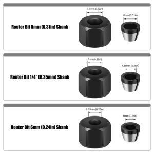 6mm 6.35mm 8mm 콜릿 척 조각 트리머너트 라우터날 어댑터 포함 전기 밀링 커터 액세서리