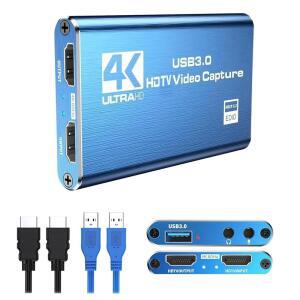 MVTHENXI 4K 오디오 블루 비디오 캡처 카드 게임 플레이 라이브 스트리밍 회의를 위한 HDMI 입력 1080P HD 60FPS 녹화를 지원합니다 HDMI 케이블 포함