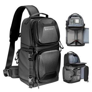 K&F Concept 카메라 가방 슬링백 숄더백 대용량 10L 2실 측면 접근 칸막이 조절 가능 일안 레프 백 세련된 발수 가공 내충격 경량 소품 보관함 액세서리 보관 여행 / 출장 아웃도어 촬영용 (06-블랙 그레이)