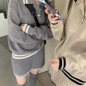 니트 투피스 세트 카라 베이직 스커트