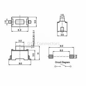 1000 개/몫 3x6x4.3 SMD 터치/마이크로 스위치 흰색 패치 2pin 일반적으로 사용되는 버튼
