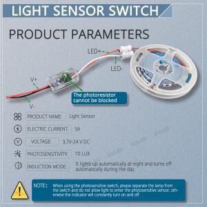 광센서 스위치 자동 켜짐 꺼짐 포토셀 가로등 5A 컨트롤 리모컨 포함 3.7V-24VDC