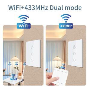 Tuya WiFi 스마트 라이트 스위치 중립 와이어/중립 와이어 필요 없음 벽 터치 Alexa Google 홈용 1/2/3 갱