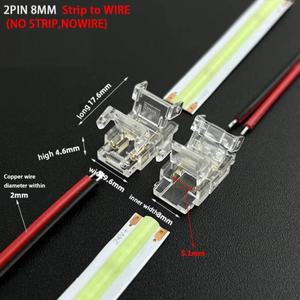 2핀 5mm 8mm 10mm COB 커넥터 L자형 코너 스트립-와이어 투명 LED 테이프 라이트 스트립 납땜 없음