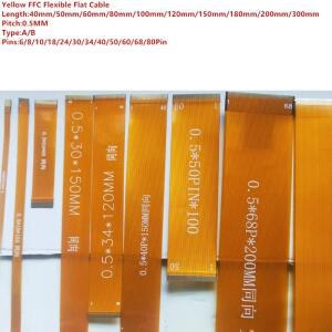 FFC FPC 노란색 플랫 플렉시블 케이블  0.5mm 피치  6P  8P  10P  24P  68P/80 핀 LCD 스크린 라인