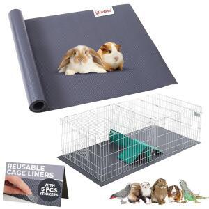 LUFTPETS 방수 기니피그 케이지 라이너(1 EVA 롤 5개 스티커 포함), 햄스터 및 토끼 케이지에 맞게 쉽게 절단 가능, 재사용 가능 미끄럼 방지 침구, 파충류 인클로저에 이상적, 18인치 x79, 회색
