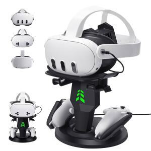 메타 퀘스트 3 / 3S 2용 알코판다 VR 헤드셋 충전 도크, 액세서리용 스탠드 스탠드, 타입 C 케이블과 커버가 있는 핏 컨트롤러로 지원