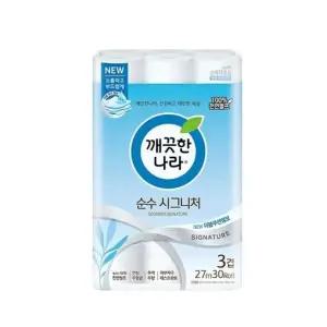 깨끗한나라 3겹 천연펄프 무형광 롤 화장지 30롤 두루마리화장지 미용티슈 (WBCC677)