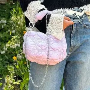 미니 토트백 퀼팅 디자인 패브릭 크로스백 핑크 크로스가방