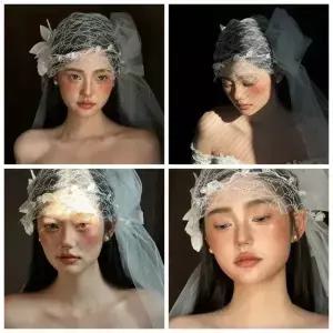 로맨틱 레트로 신부 머리 장식 프랑스 스타일 우아한 레이스 꽃 모자 연회 럭셔리 웨딩 머리띠 헤어 쥬얼리