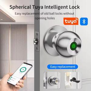 APSC Tuya 생체 지문 잠금 블루투스 스마트 구형 전자 손잡이 시스템 기계적 열쇠 접근 제어 가진 게이트웨