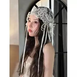 브라이덜 빈티지 레이스 헤드피스 베일 헤드스카프 보우낫 헤어 액세서리 모닝 로브 웨딩 드레스 어태닝