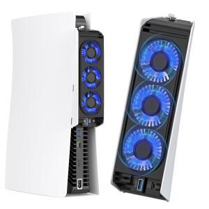 PS5 냉각 팬(LED 조명 포함), HUIJUTCHEN 업그레이드된 PlayStation 5 디스크/디지털용 쿨러 팬, USB 3.0 포트, 2레벨 속도(PS5 슬림 / 프로 제외)