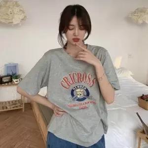 여성 내츄럴 반팔 티셔츠 루즈핏 프린트 반팔티 데일리 티셔츠