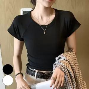 절개 여자반팔티셔츠 여자반팔면티 입술넥티 롱티셔츠 여성티셔츠