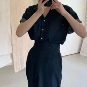 여성 여름 캐주얼 데님 셋업 반팔 롱스커트 청치마 세트