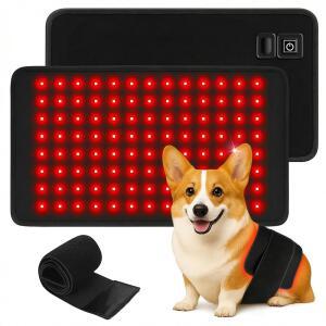 반려견용 클로크니스 레드 라이트 테라피 벨트, 휴대용 16 8인치 660/850nm 120-LED 패드, 뻣뻣한 관절과 등의 편안함을 위한 웨어러블 적외선 장치, 유연한 랩 스트랩
