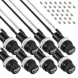 패널 마운트 퓨즈 홀더 - 5x20mm 250V AC/125V DC 10A/15A 고속 블로우 유리 키트 사전 판매된 와이어 포함