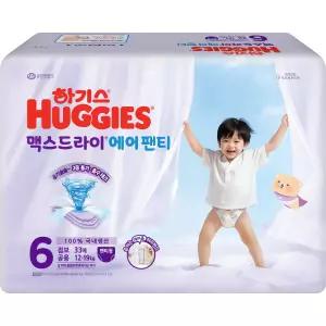 하기스 맥스드라이에어팬티 6공용 점보 33매