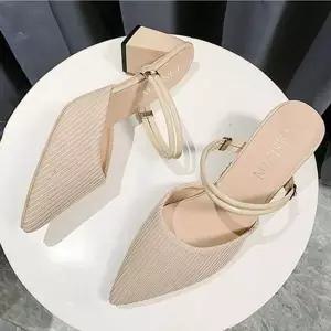 여자샌들 예쁜 패브릭 슬링백 큐빅 골지 뮬 블로퍼 블로퍼운동화 (WA52D3E)