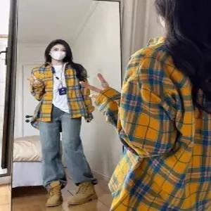 슬램덩크 남성용 가을 빈티지 체크 셔츠 칼라 HO3